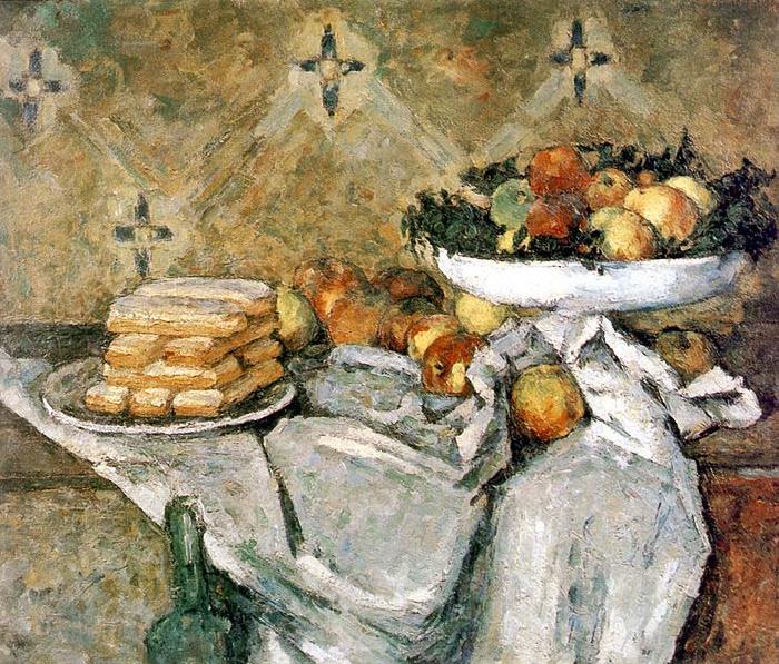 Paul Cezanne Plate with fruits and sponger fingers